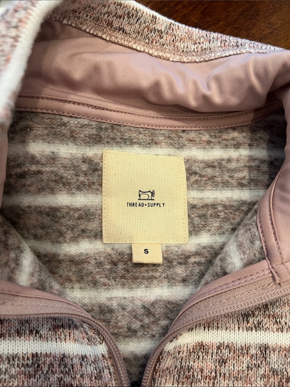 Striped Quarter-Zip Pullover- Pink & White Striped - Picture 6 of 7